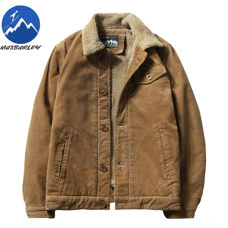 High Quality 2024 Jackets Men's Winter Plus Velvet Jacket Corduroy Tooling Casual Parka Korean Fashion Solid Color Cotton Jacket