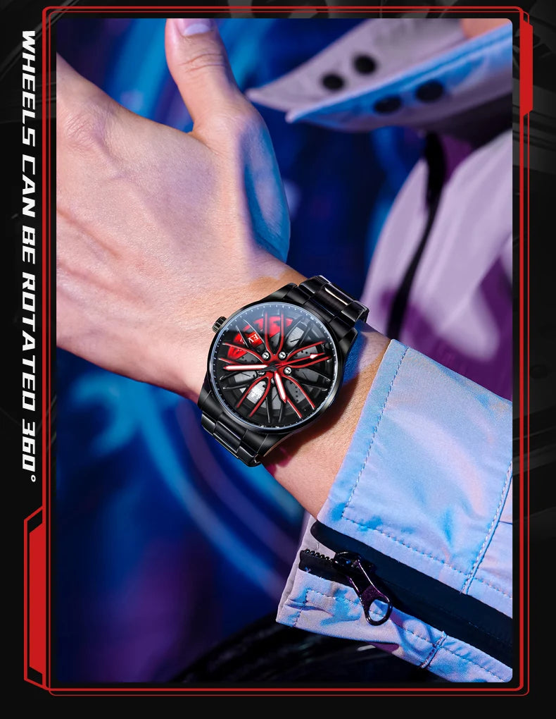 OLEVS 9937 Mens Watch Original Rotatable Wheel Hub Dial Fashion Trend Quartz Watch Waterproof Luminous Stainless Steel Reloj