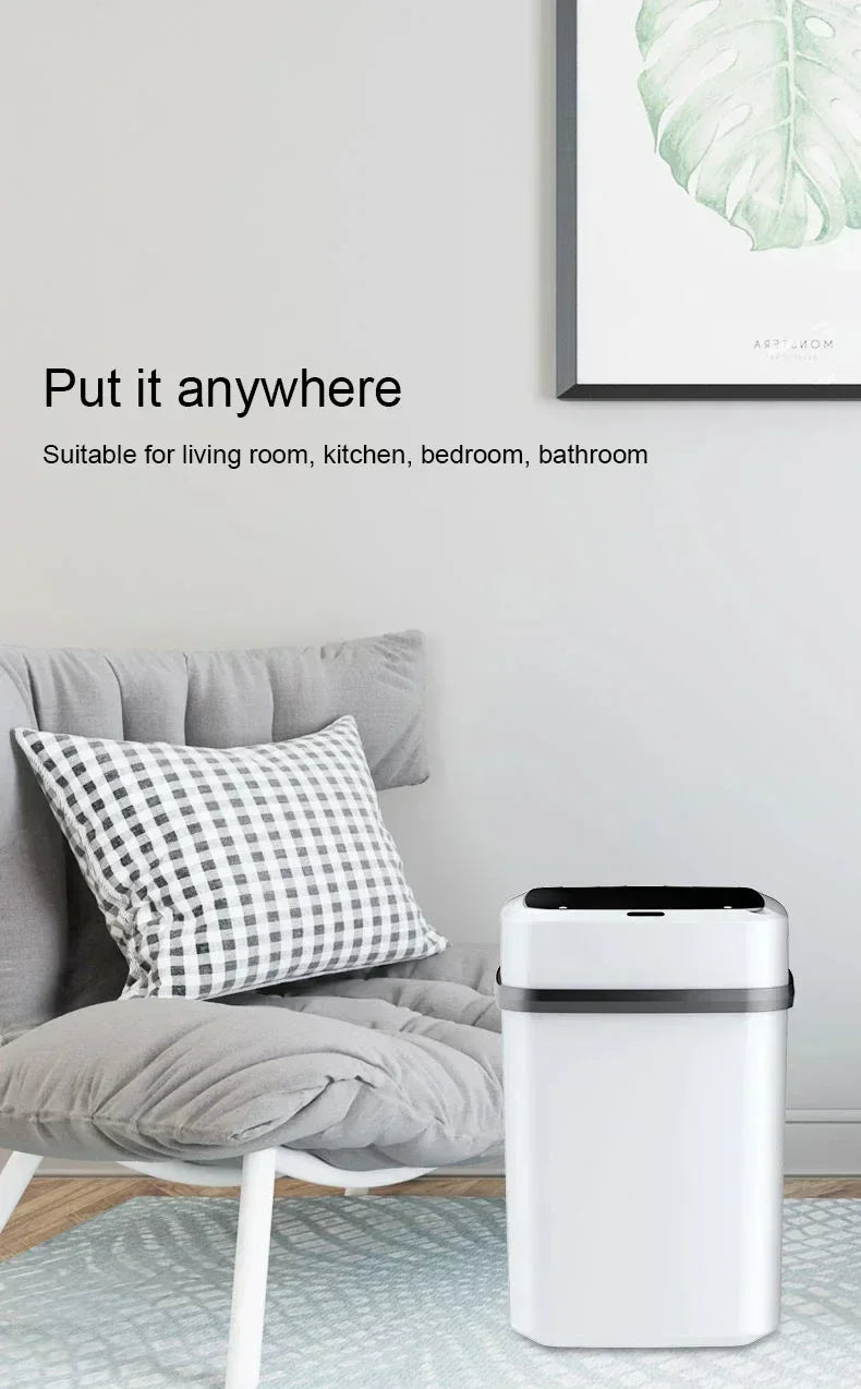 13L Household Kitchen Living Room Bathroom Intelligent Sensor Touchless Open Lid Trash Can