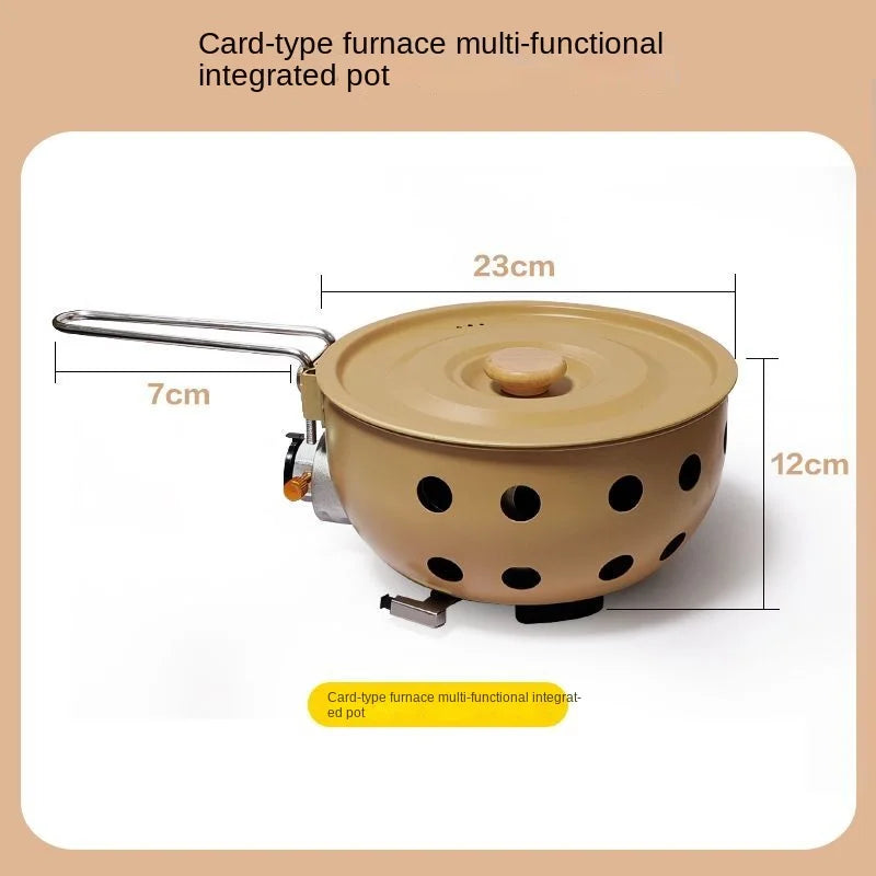 Outdoor integrated pot, card stove, multi-functional portable car camping, picnic, gas tank, universal pot, gas integrated pot