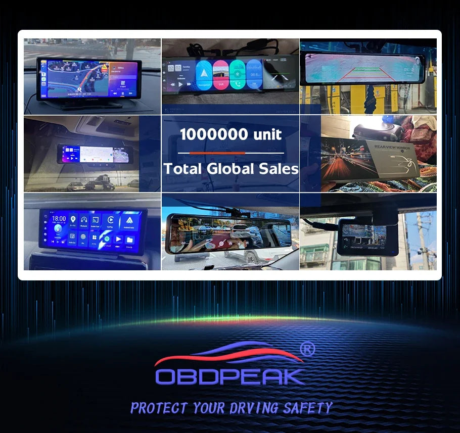 OBDPEAK K8 Pro Front 5K Rear 1080P Dash Cam Camera 11.3" Touch Ai Screen Carplay & Android Auto GPS Navigation Night Vision DVR