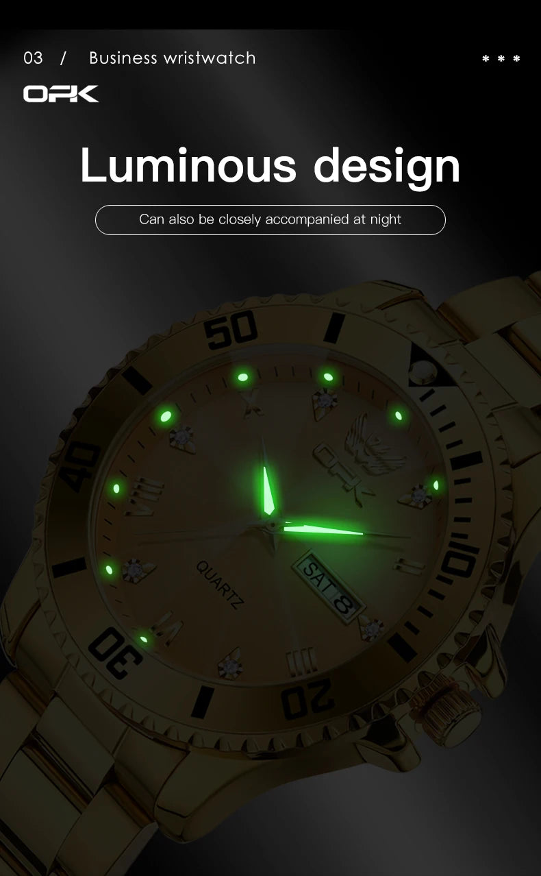 OPK Brand Men's Watches Luxury Gold Wristwatch for Men High-end Waterproof Original Watch 8171