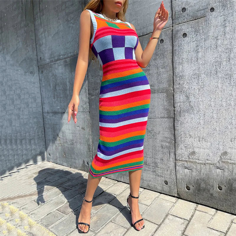 women's clothing  autumn/winter new fashionable contrasting color Christmas sweater long slim fit wrapped buttocks knitted dress