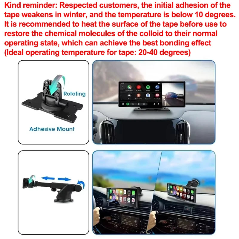 Srnubi 10.26" Dash Cam Rearview Carplay Android Auto 4K DVR Navigation Player Dual Len Recorder Dashboard WIFI BT