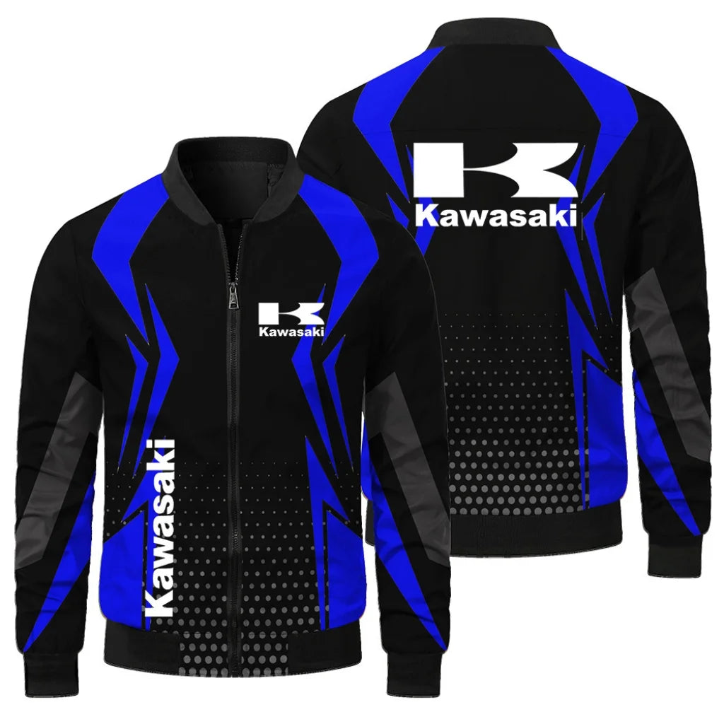 New Kawasaki Men's Racing Jacket 3D Printed Oversized Fashion Outdoor Sports Jacket Casual Windproof Riding Motorcycle Jacket