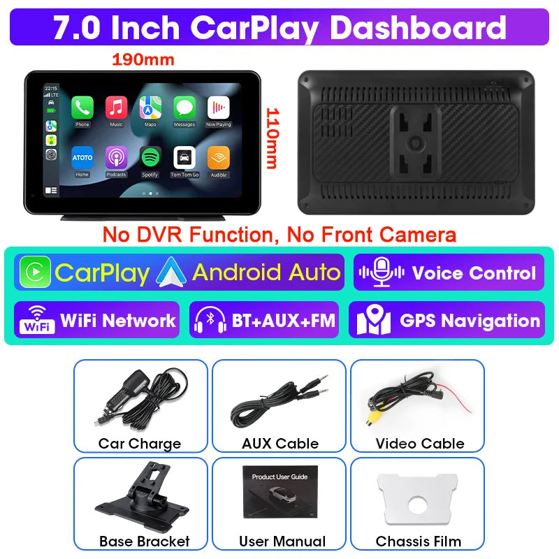 Vtopek 8.1 Inch 2.5K Dash Cam Wireless Carplay Android Auto Car DVR WiFi GPS Navigation Rearview Camera Dashboard Video Recorder