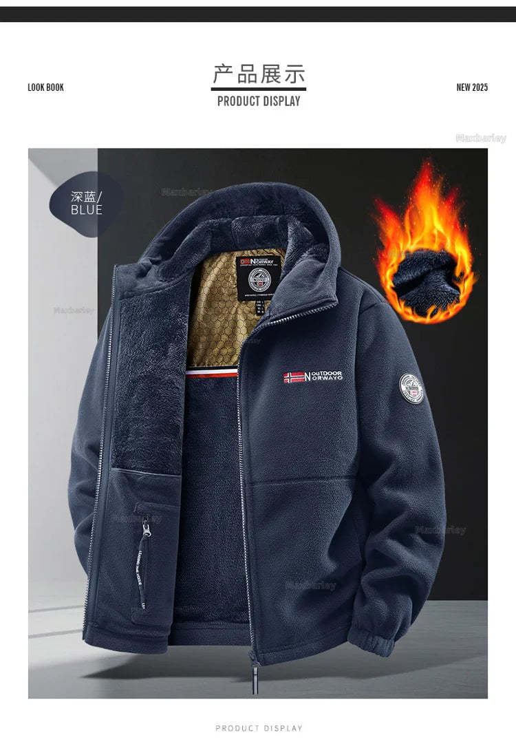 Maxbarley Winter Sportswear Set Mens Retro Training Thick Fleece Jacket + Pants Two Piece Set Casual Ski Running Tracksuit Suit