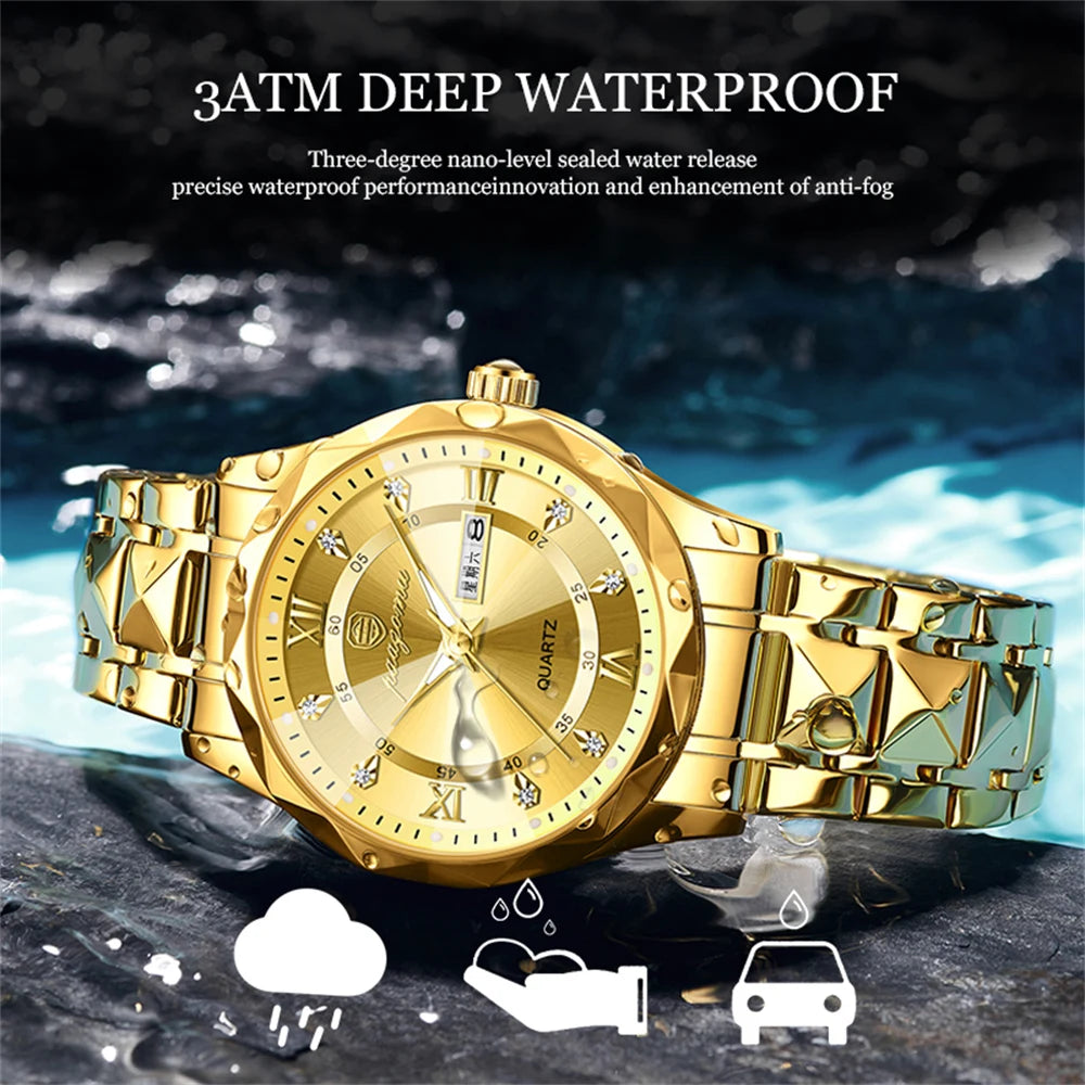 PENGAGAR Top Brand Luxury Man Wristwatch Waterproof Luminous Date Week Men Watches Stainless Steel Quartz Men's Watch Male reloj