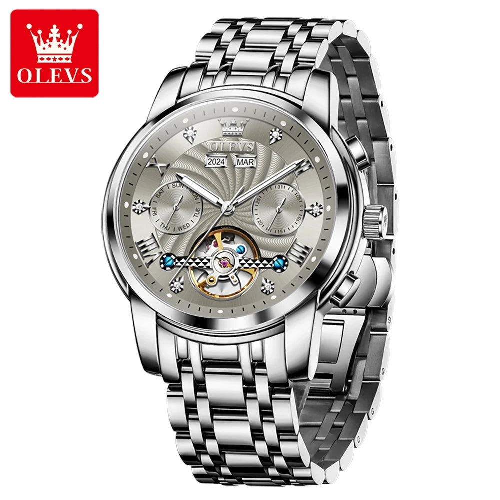 OLEVS Men's Watches 7088 Luxury Trend Fashion Automatic Mechanical Watch for Man Hollow Quartz Movement Complete Calendar Week