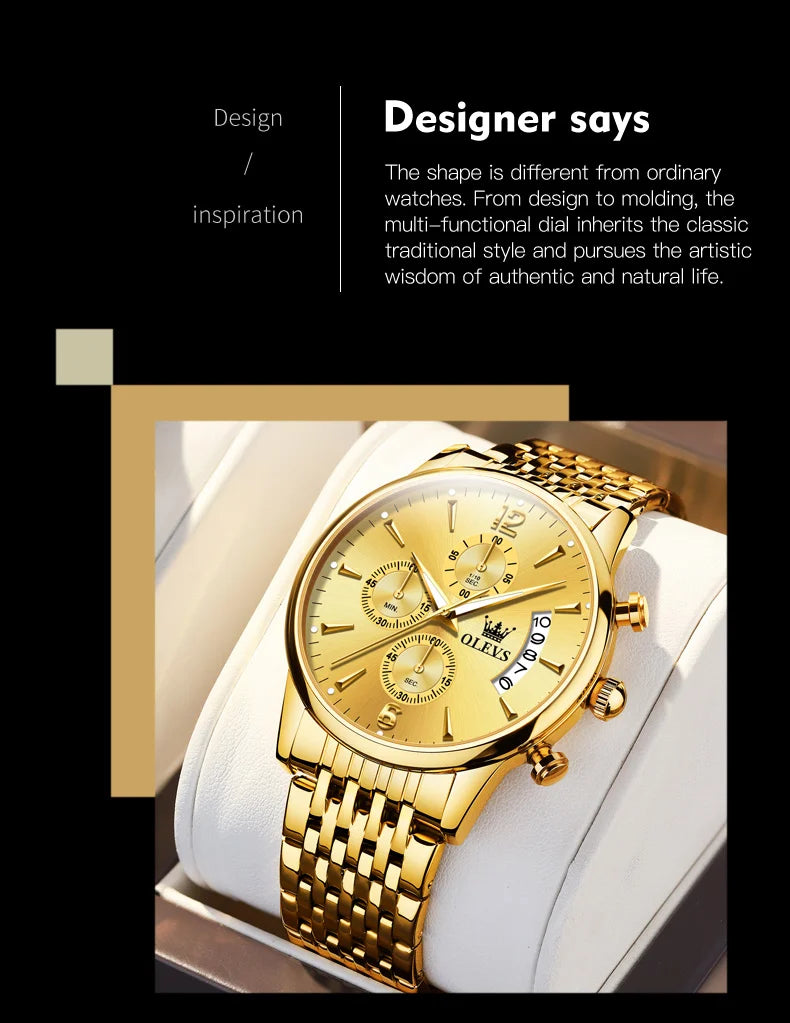 OLEVS Men's Watch Waterproof Luminous Wrist Watch Quartz Stainless Steel Watch for Men Pilot Top Brand Male Watches