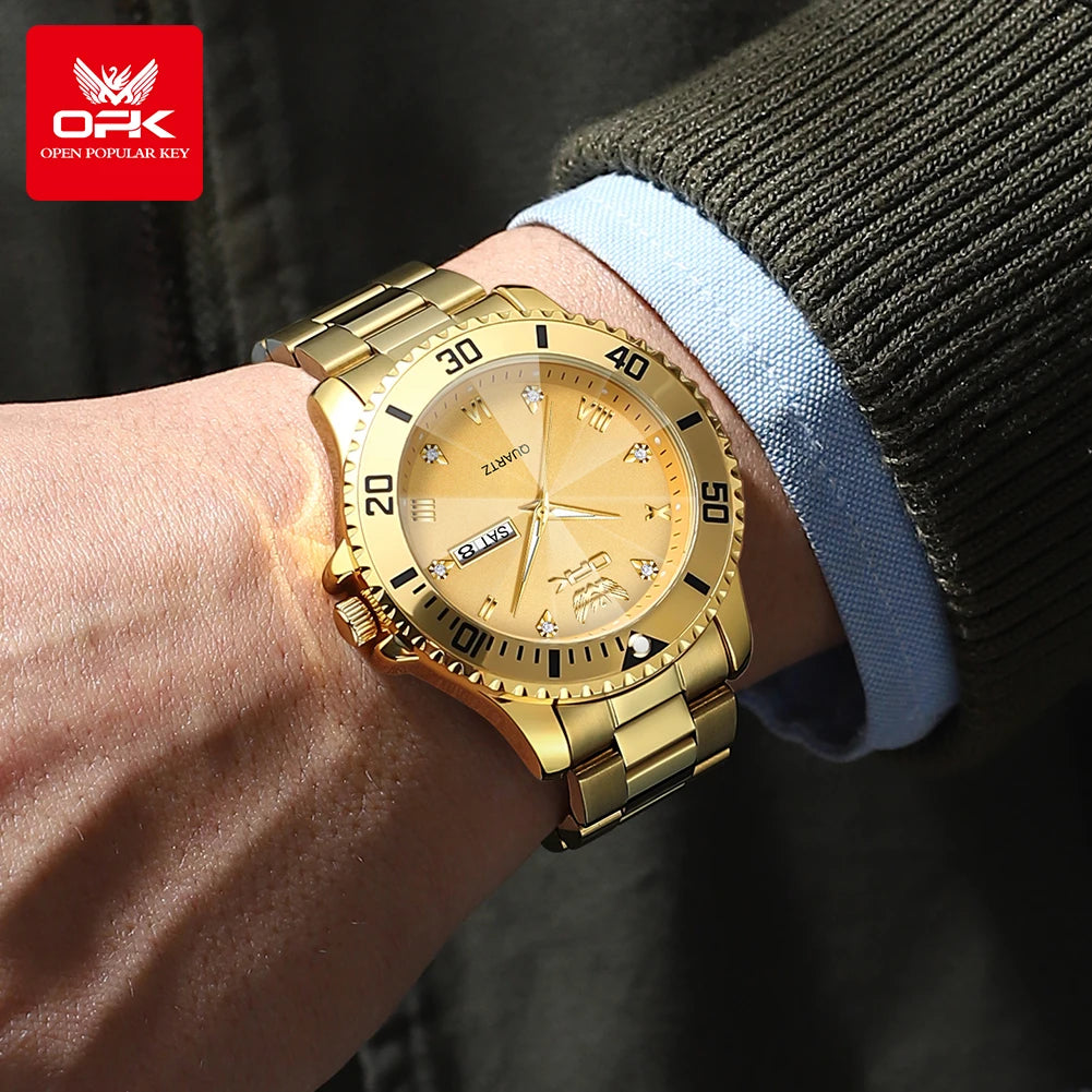 OPK Brand Men's Watches Luxury Gold Wristwatch for Men High-end Waterproof Original Watch 8171