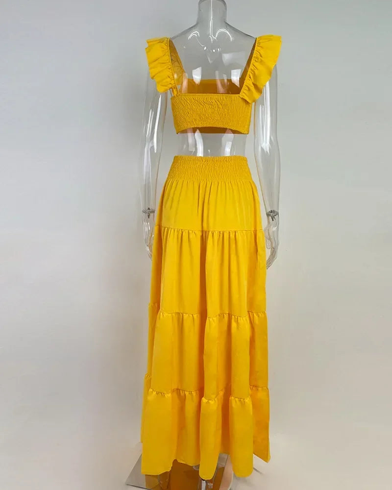 Skirt Sets Womans Clothing Streetwear New Spring/Summer Elegant Sexy Collage Sleeveless Top and Longuette Suits for Female