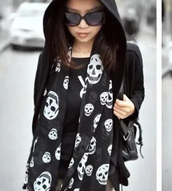 Summer Beach Long Shawl Fahion Skull Print Chiffon Silk Scarf Mulim Hijab For Man Women Soft Thin 50*150cm
