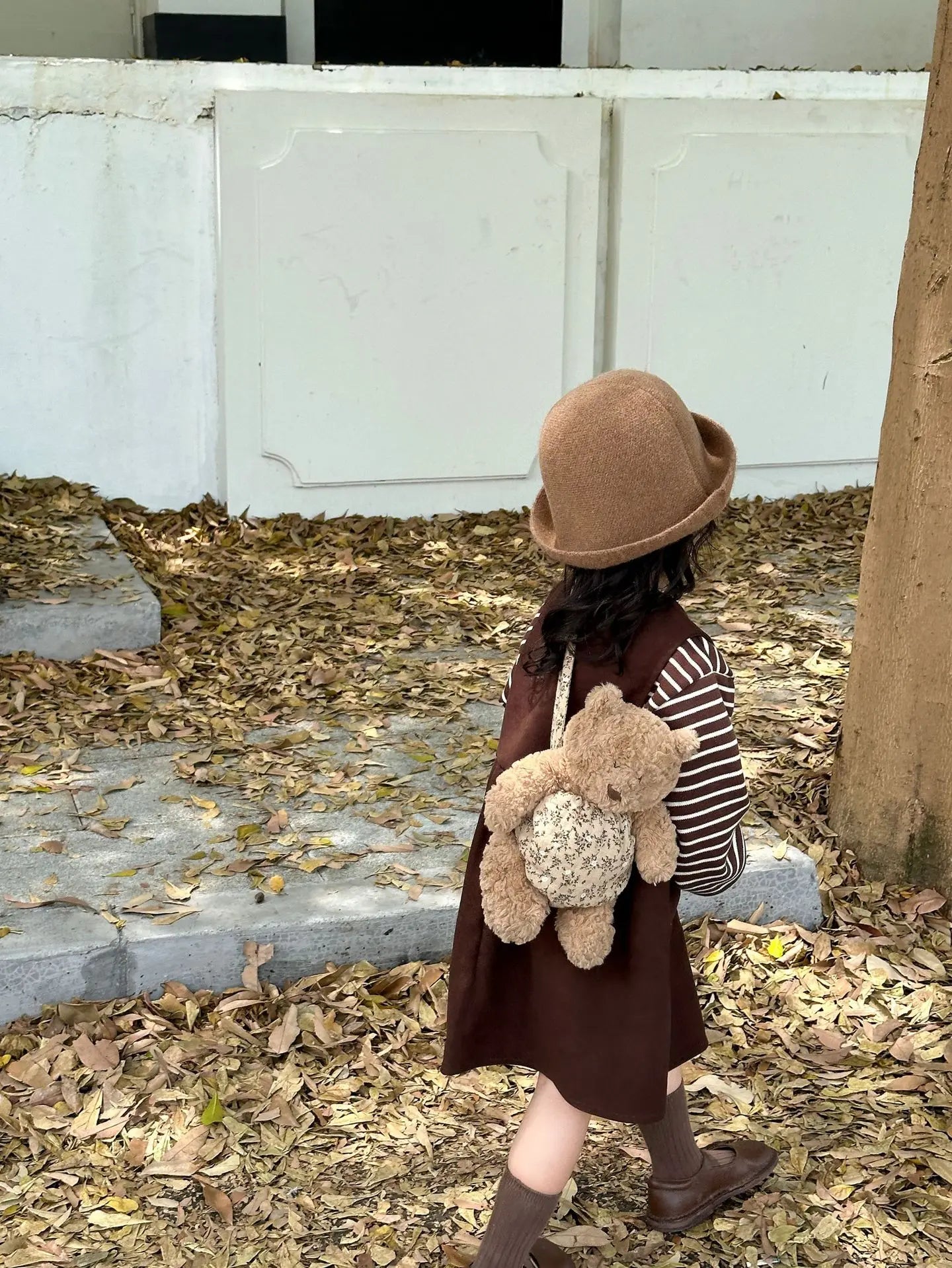 Clothing Suit Girls' Striped Long-Sleeved Sweater Plus Corduroy Vest Skirt  Autumn and Winter Clothing New Suit