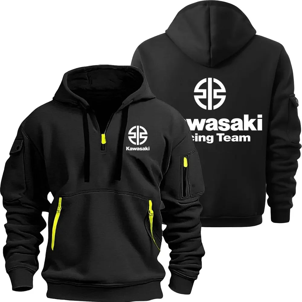 Kawasaki Logo Motorcycle Racing Team Men Half Zipper Hoodie Spring Autumn Male Sweatshirt 2025 New Sport Pullover Clothes