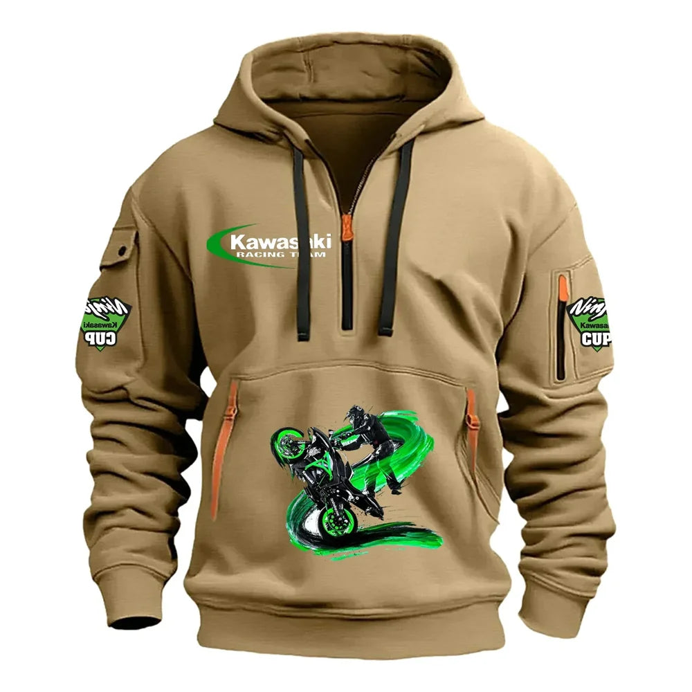 Kawasaki men's fashionable hooded sweatshirt, paired with high-quality printed hooded sweatshirts for spring and autumn seasons