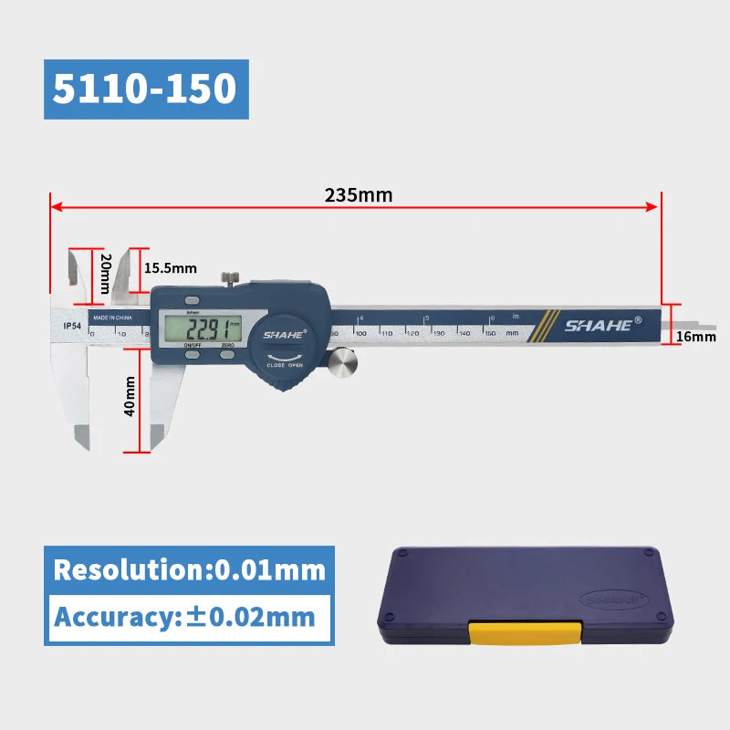 SHAHE IP54 150/200/300 mm Digital Electronic Caliper Ruler Digital Vernier Caliper Digital Caliper Stainless Steel Calipers