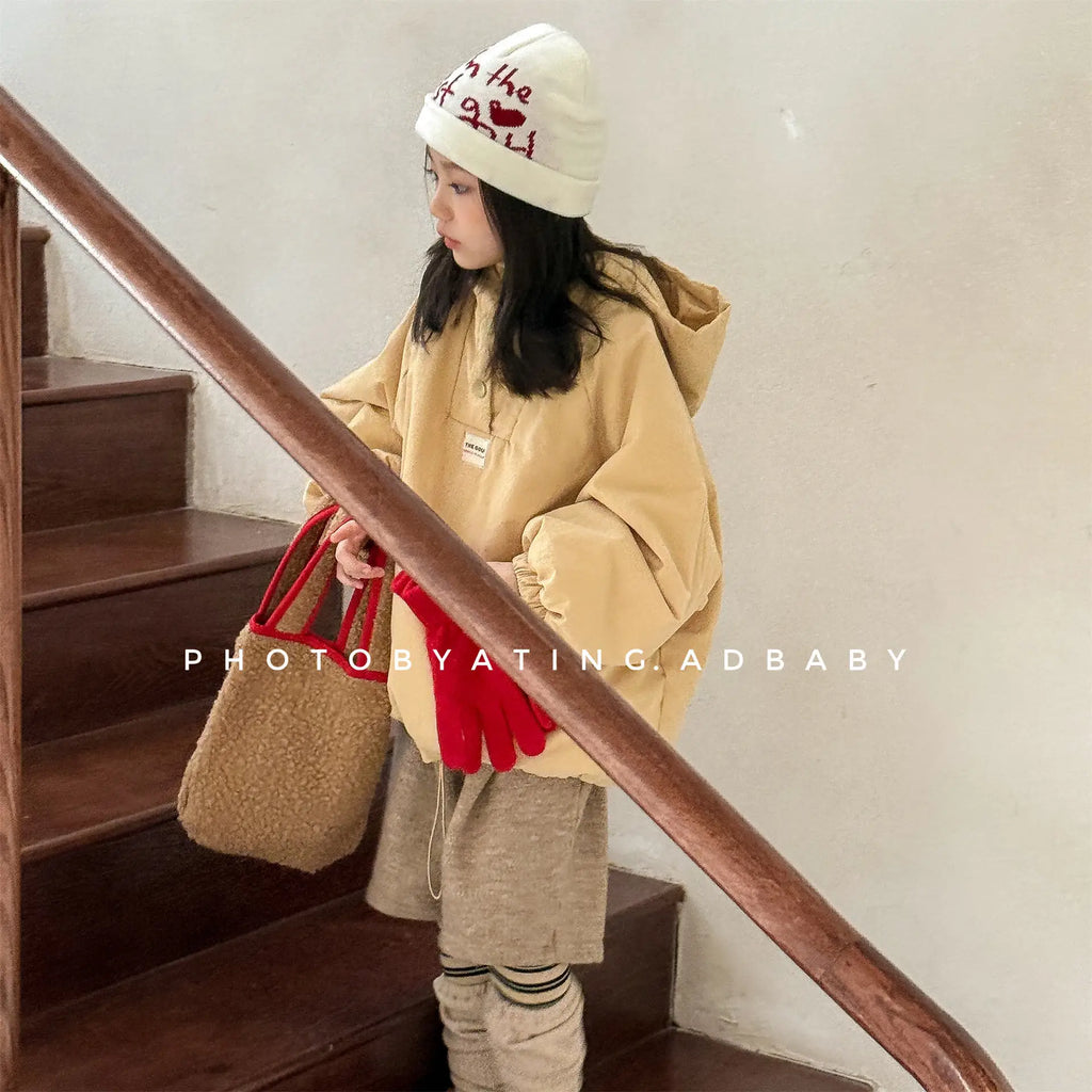 Cotton Clothes 2025 Autumn Winter New Childrens Clothing Korean Style Boys and Girls Fashion Pullover Hooded Cotton Clothes