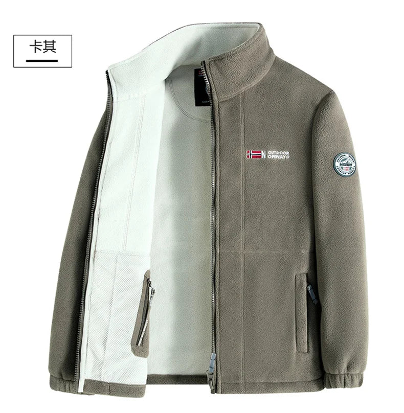 Outdoor Ski Fleece Jacket Men's Autumn And Winter Brand Thick Very Cold Plush Lapel Coat Casual Snow Windproof Sweatshirt Jacket