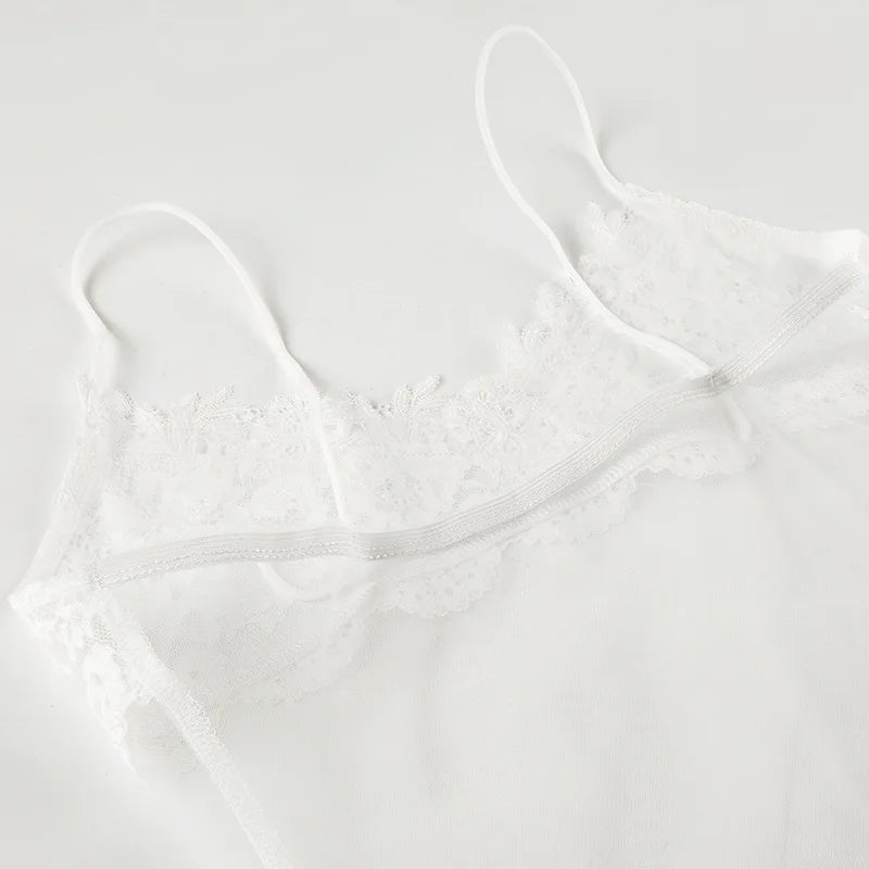 Shestyle Lace Transparent Mini Dress Sexy Women Wrapping Spaghetti Embroidery Flower Sheath Nightwear Club Mesh Wave Fantacy