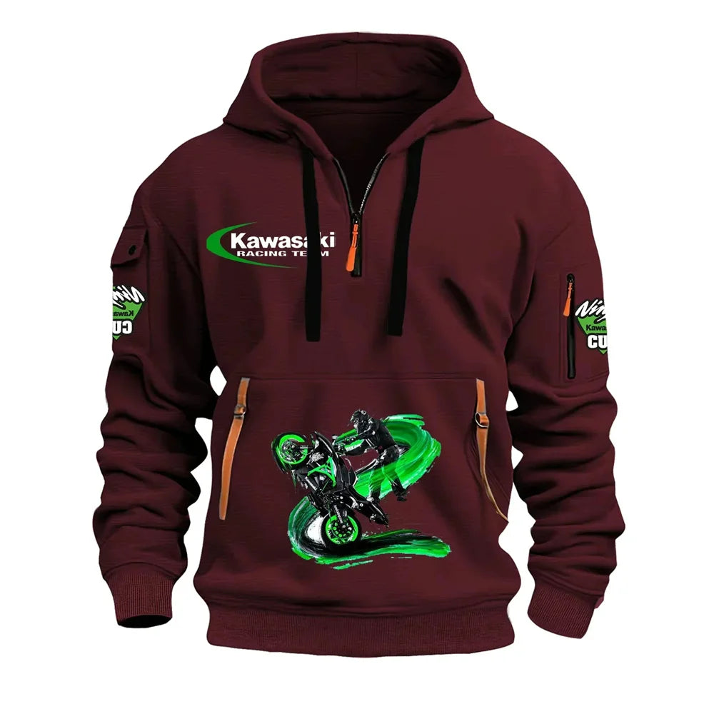 Kawasaki men's fashionable hooded sweatshirt, paired with high-quality printed hooded sweatshirts for spring and autumn seasons