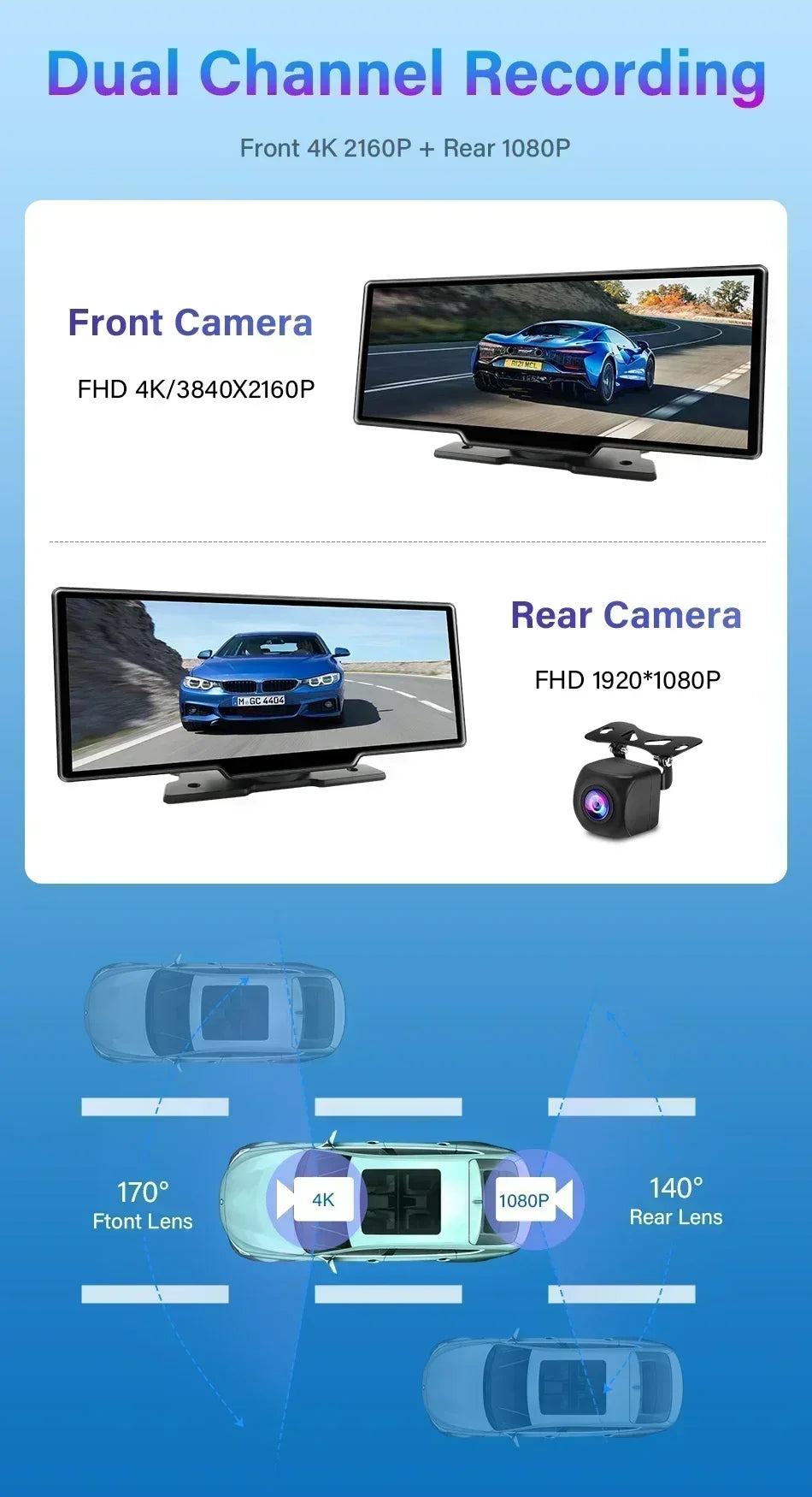 Srnubi 10.26" Dash Cam Rearview Carplay Android Auto 4K DVR Navigation Player Dual Len Recorder Dashboard WIFI BT