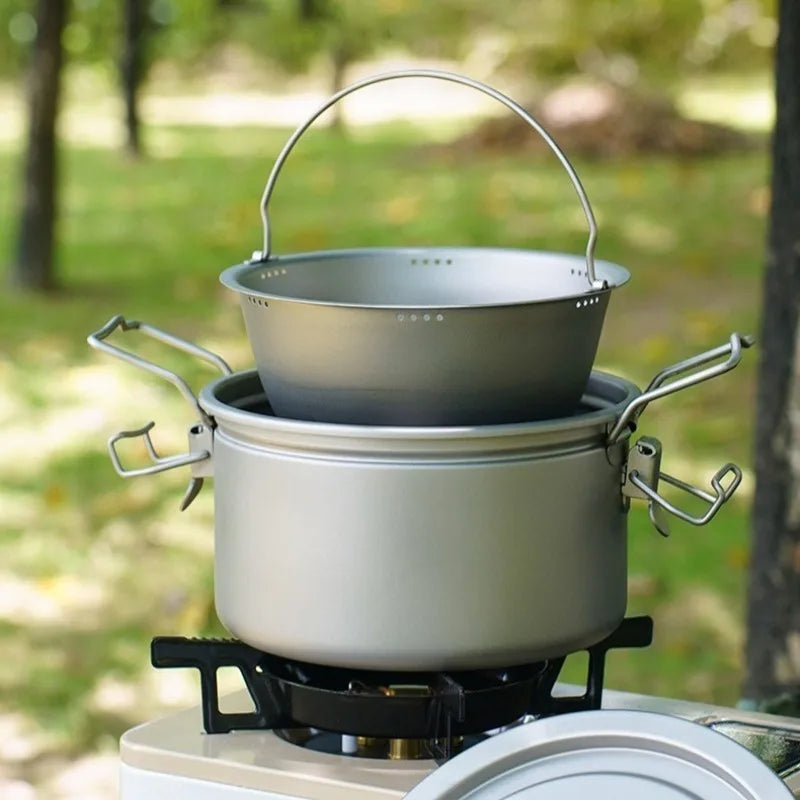 Outdoor Lightweight Titanium Pot Portable Travel Useful Large Capacity Camping Cooking Pot Family Picnic Camp Cooking Supplies
