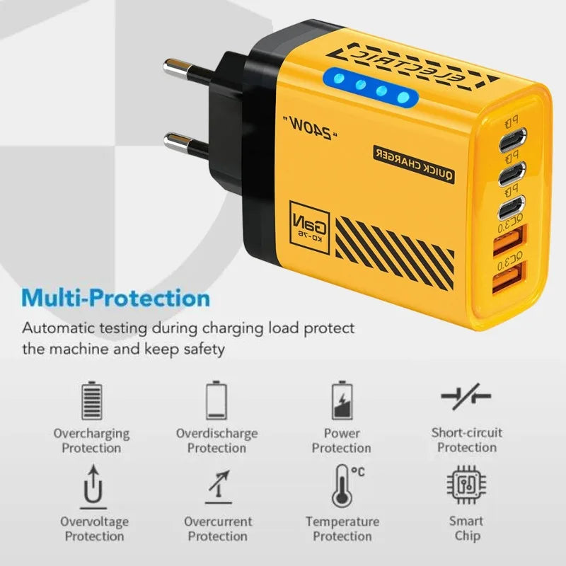 Xiaomi 240W 5 in 1 GaN Desktop Charger Fast Charging Adapter 10A USB To TypeC Cable 3PD 2 USB Charger For IPhone 16 15pro Laptop