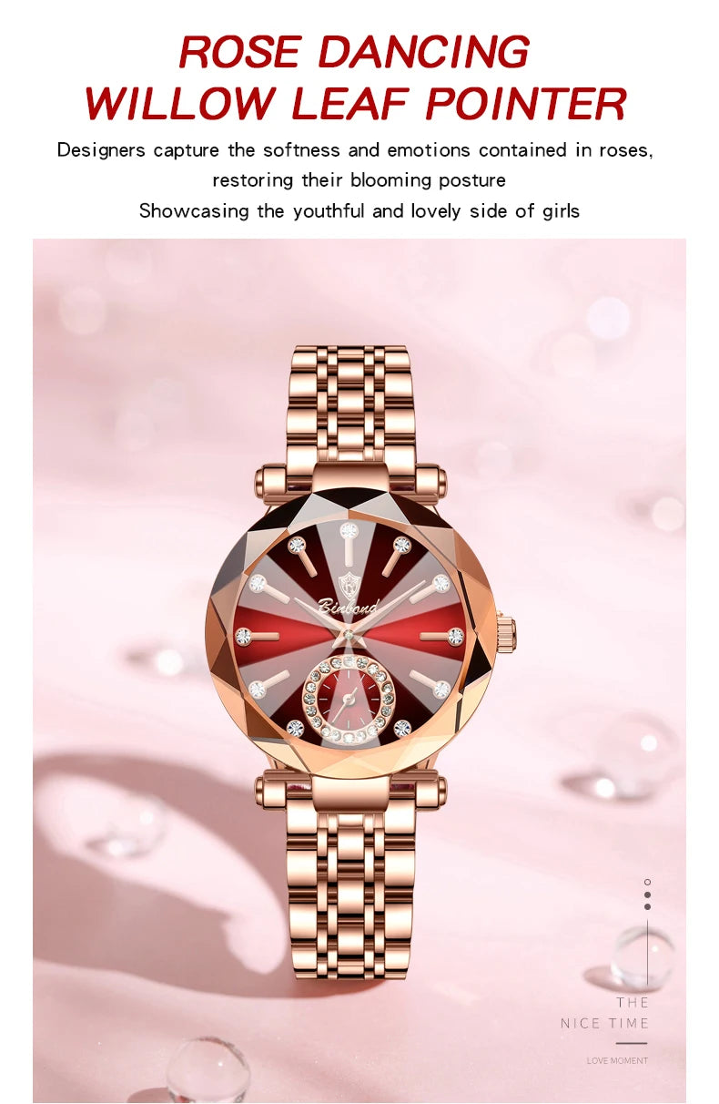 BINBOND Fashion Elegant Women Quartz Watches Original Heart Of The Ocean Design Waterproof Luminous Diamond Lady Casual Watches