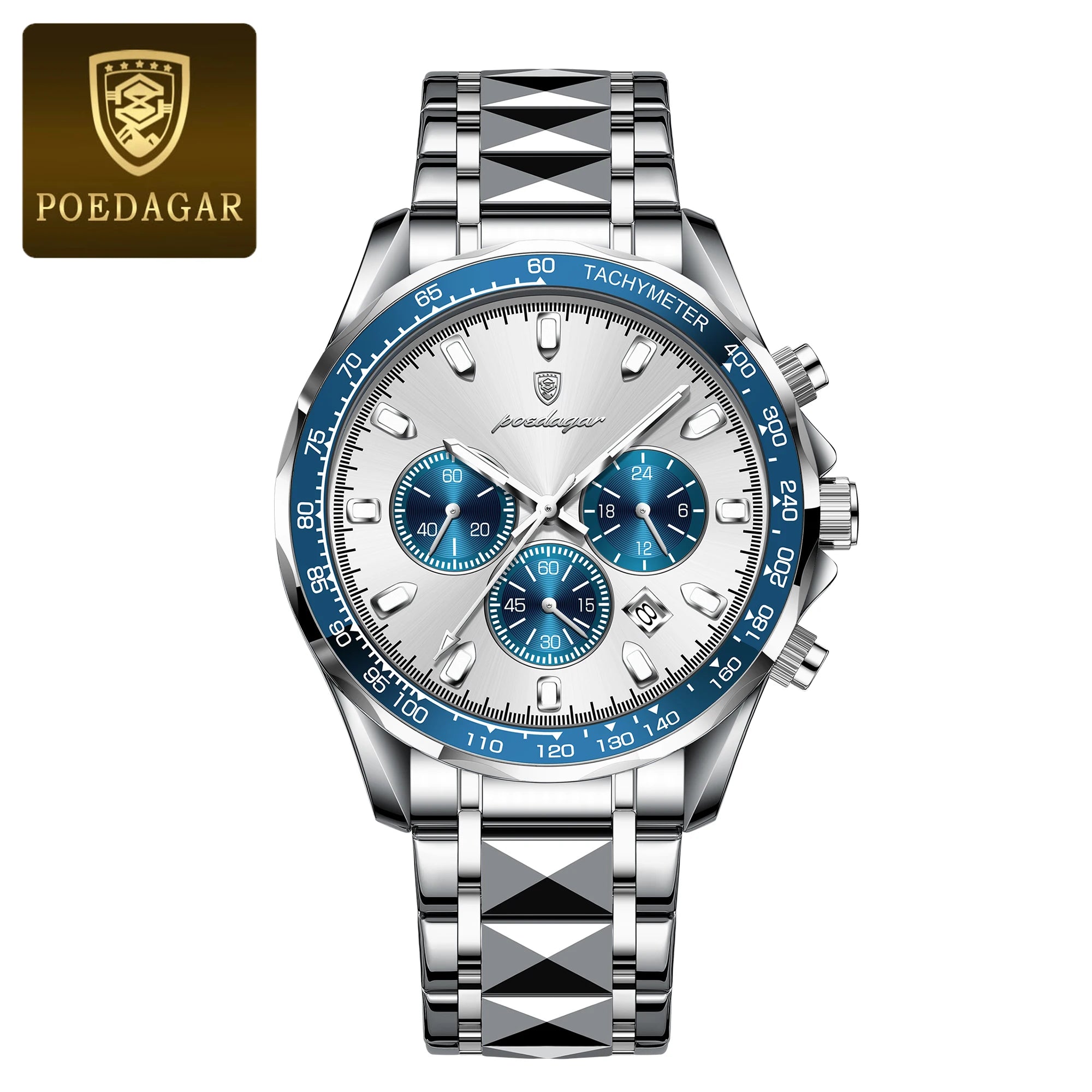 POEDAGAR Luxury Men's Watches Waterproof Luminous Date Chronograph Watch For Man Stainless Steel Fashion Sports Quartz Men Watch