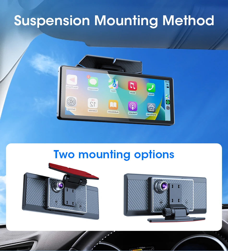 Vtopek 8.1 Inch 2.5K Dash Cam Wireless Carplay Android Auto Car DVR WiFi GPS Navigation Rearview Camera Dashboard Video Recorder