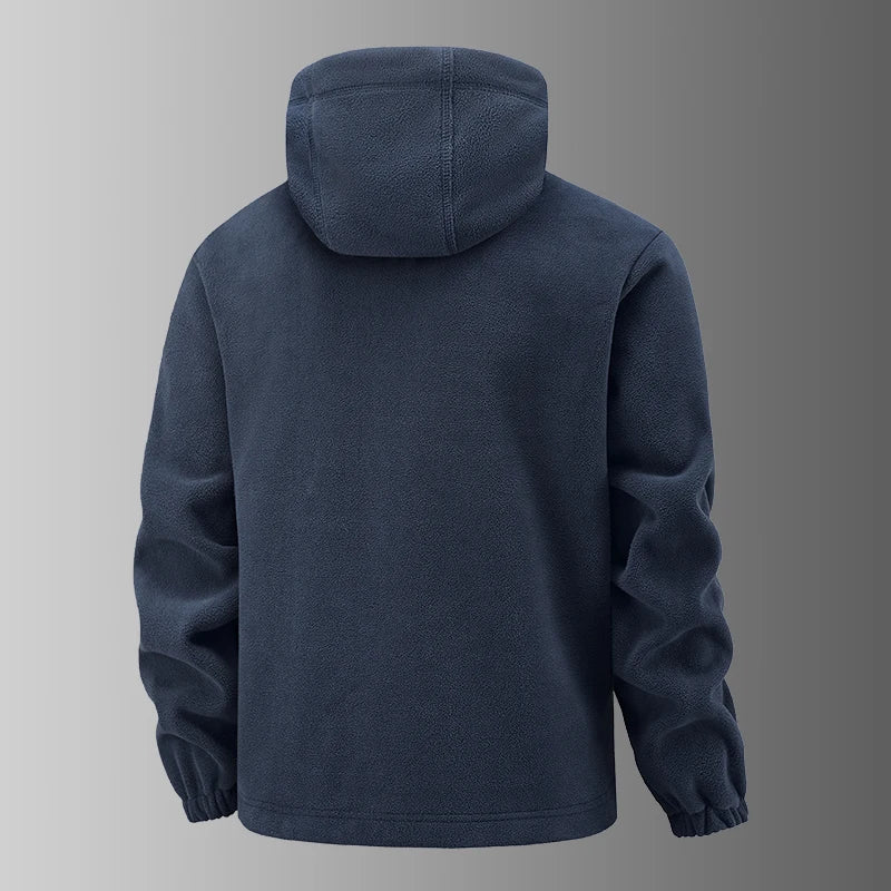 2025 Fleece Men's Coat Thickened Warm Windproof Loose Outdoor Collar Fleece Hooded Jacket Norwegian Printed Good Soldier