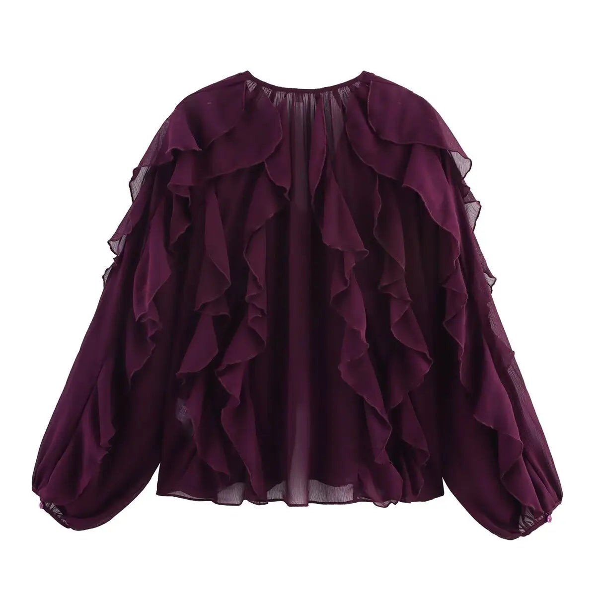 Women's clothing 2025 European new fashion design and ruffled layered decorative V-neck shirt