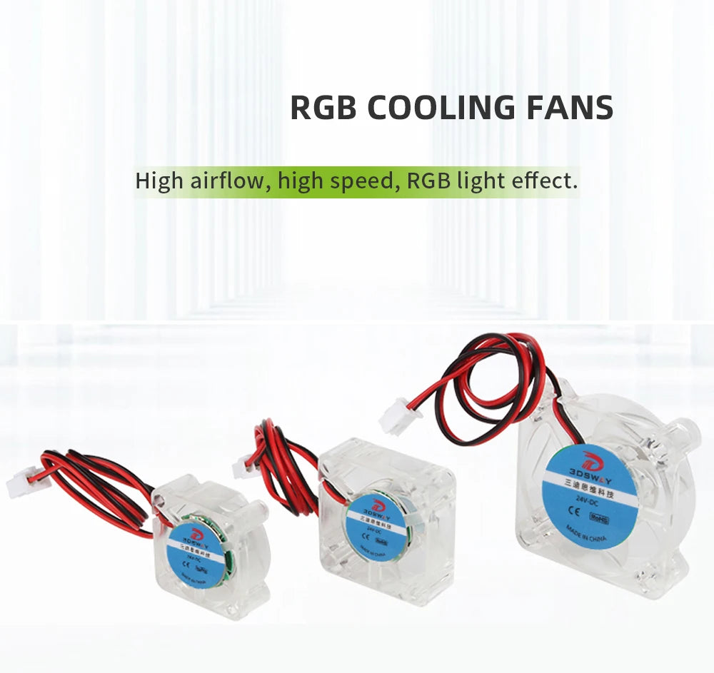 2510 3010 4010 Fan 3D Printer Fan DC 12V 24V Mini Brushless Cooling Fan Hydraulic Bearing Fan RGB LED for 3D Printer Accessories