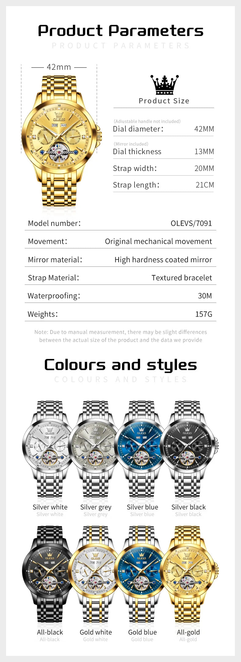 OLEVS 7091 Mens Watch Original Flywheel Automatic Mechanical Watch For Man Perpetual Calendar Waterproof Luminous Luxury Reloj