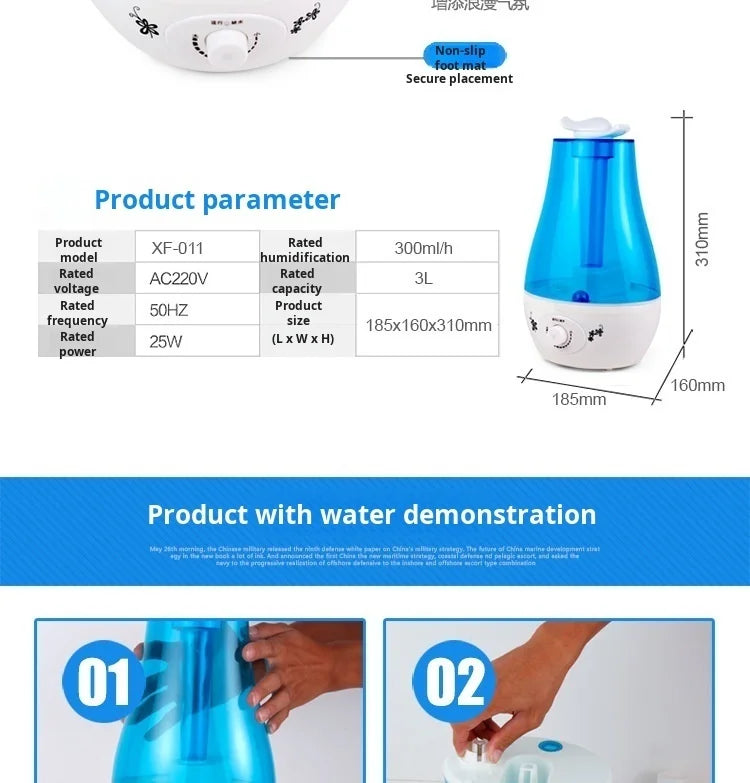 Household bedroom humidifier double spray large mist volume atomizing moisturizing Diffuser Ultrasonic Mini Aroma Air Purifier