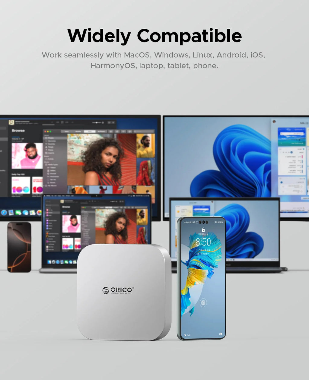 ORICO MiniLink USB C Hard Drive Enclosure Docking Multi Interface Converter SD/TF 4.0 USB4 Transfer Designed for MacMini M4 Dock