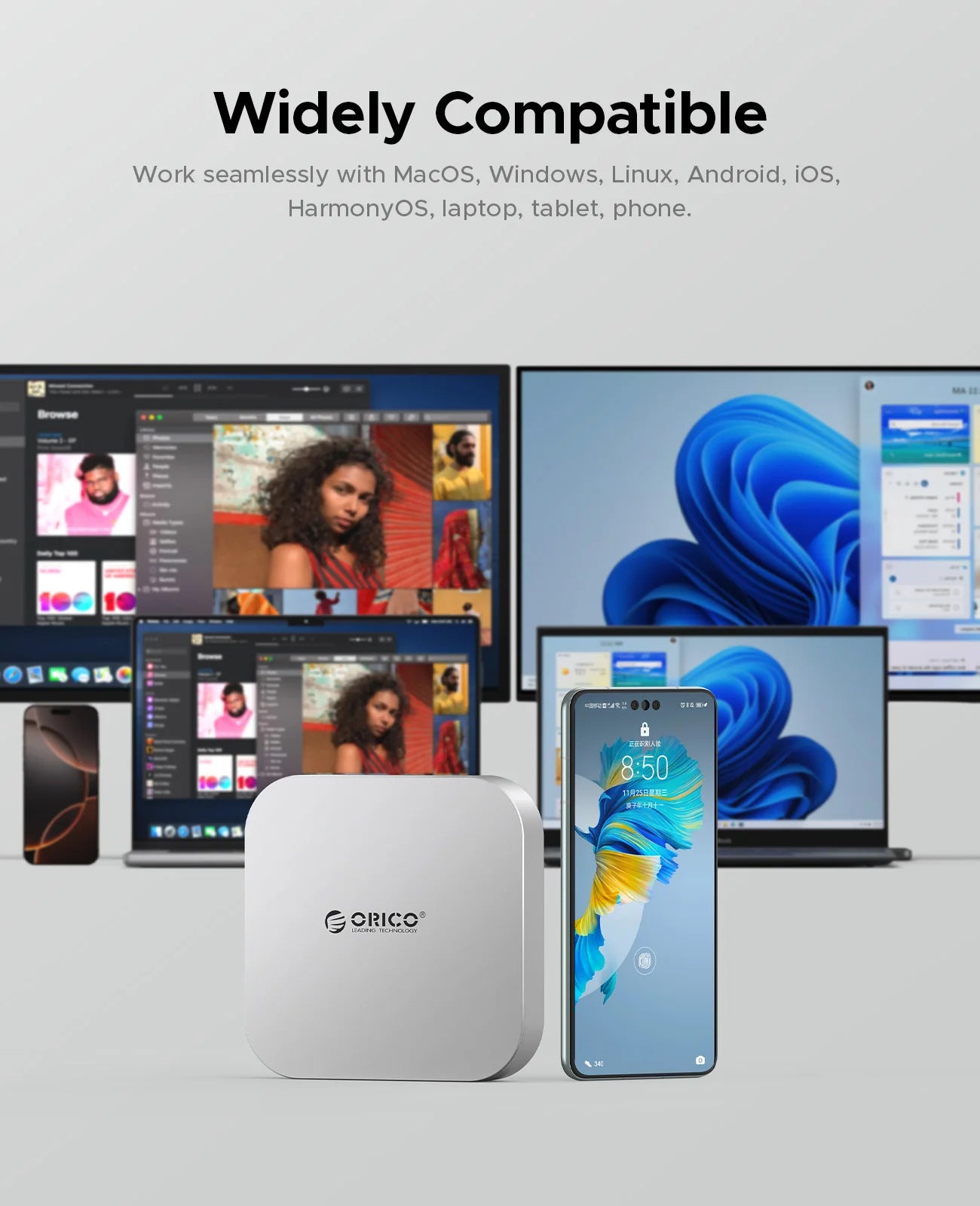 ORICO MiniLink USB C Hard Drive Enclosure Docking Multi Interface Converter SD/TF 4.0 USB4 Transfer Designed for MacMini M4 Dock