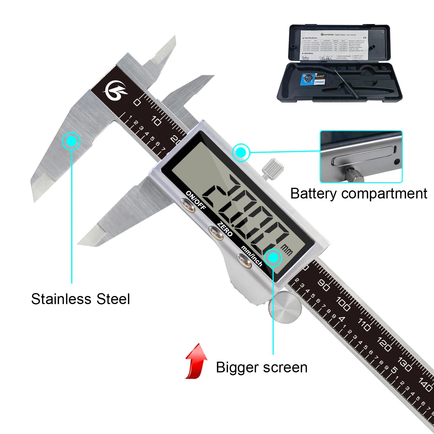 Digital Vernier Caliper 6 Inch 150mm Stainless Steel Electronic Metal Caliper Micrometer Depth Measuring Tools