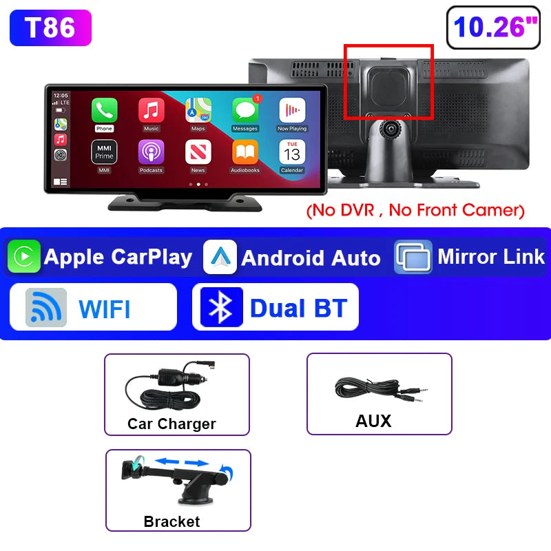 Srnubi 10.26" Dash Cam Rearview Wireless Carplay & Android Aut 4K DVR Navigation Player Dual Len Recorder Dashboard  WIFI 5.0BT