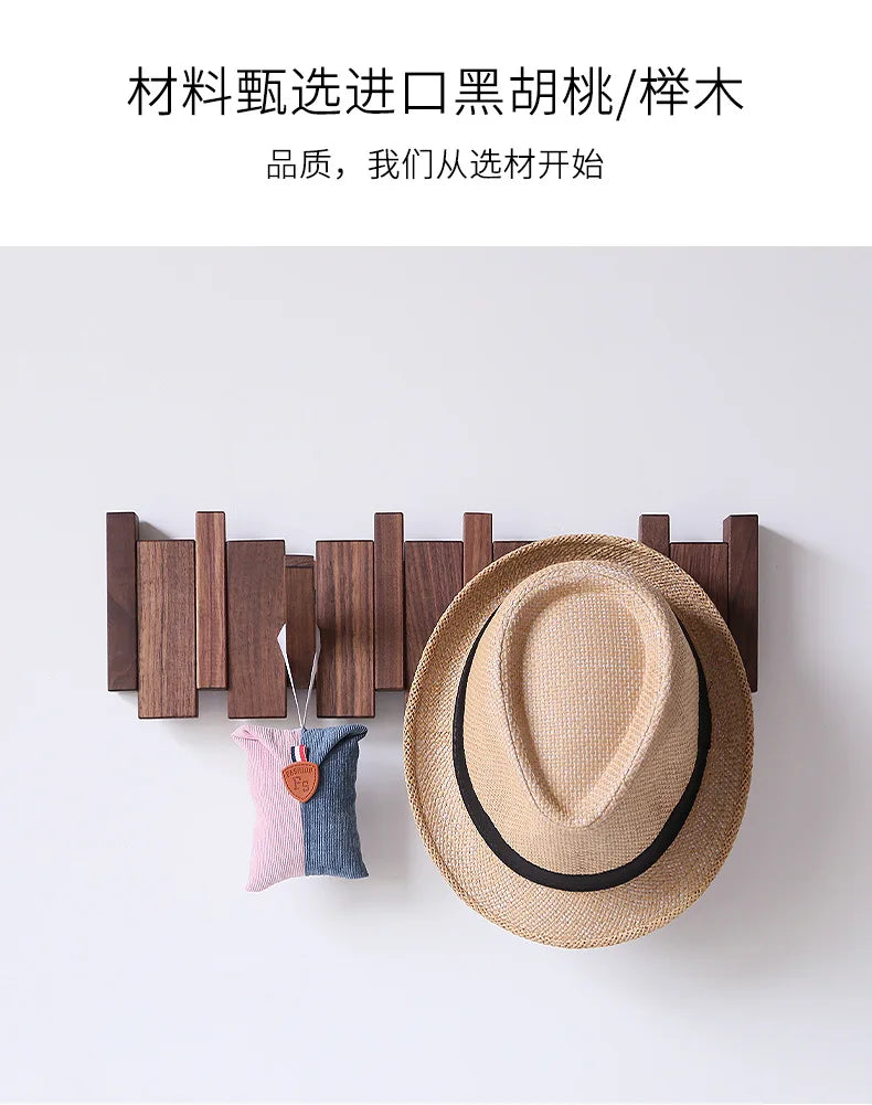 Walnut Coat Racks Wall Hanging Wall Entry Door Porch Hanging Coat Rack Perforated Solid Wood Creative Piano Keys Clothes Hook