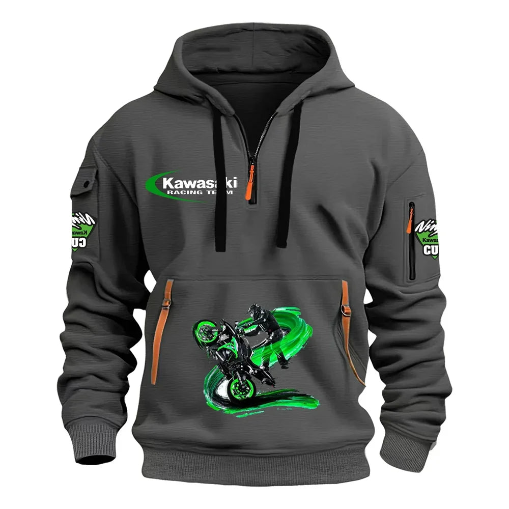 Kawasaki men's fashionable hooded sweatshirt, paired with high-quality printed hooded sweatshirts for spring and autumn seasons