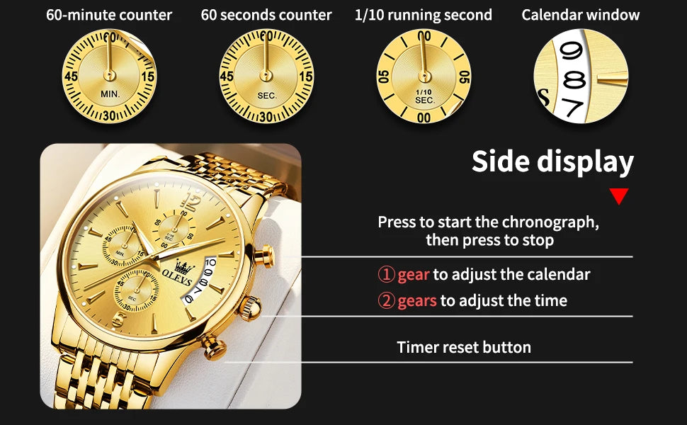 OLEVS Men's Watch Waterproof Luminous Wrist Watch Quartz Stainless Steel Watch for Men Pilot Top Brand Male Watches