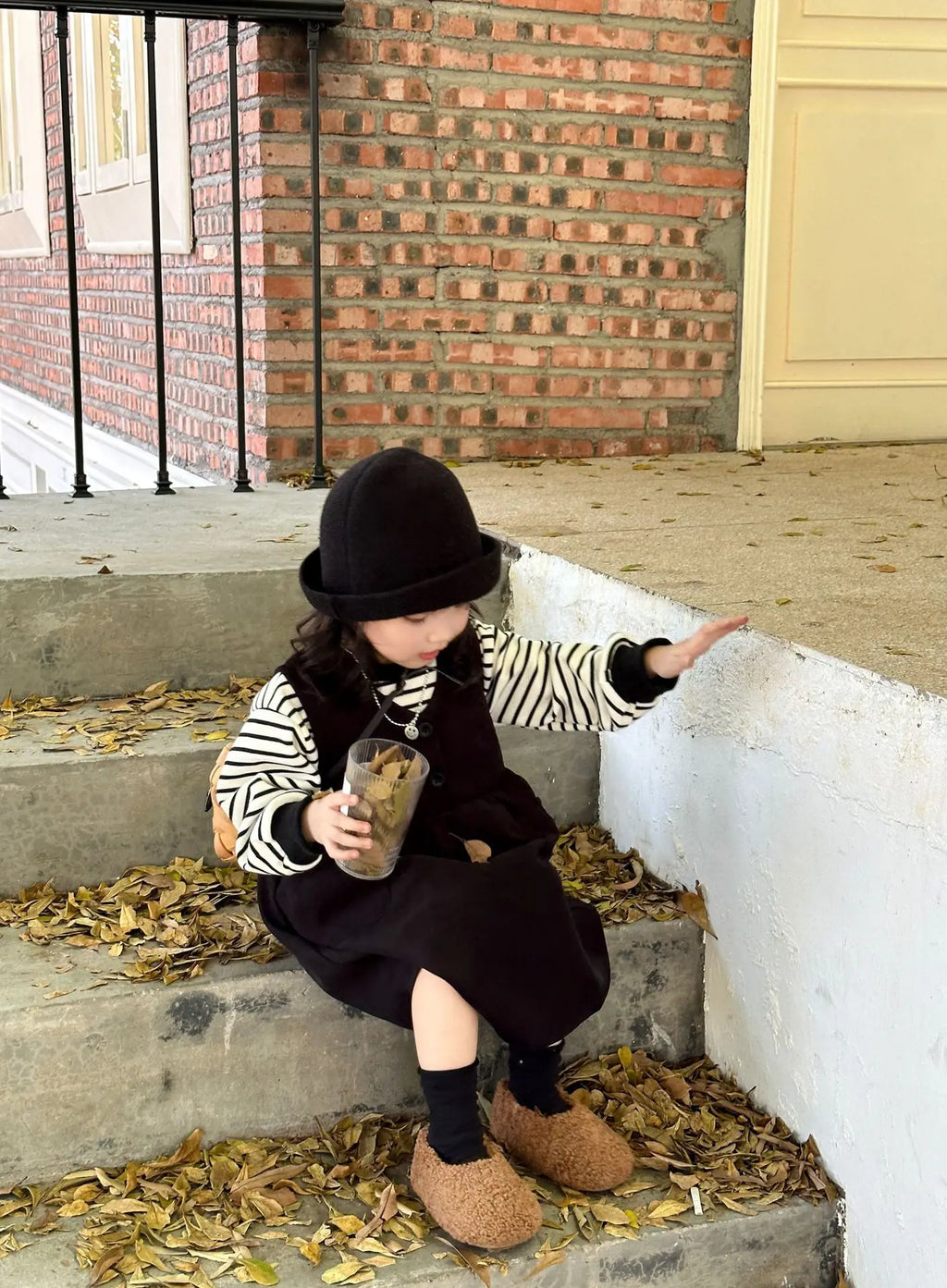 Clothing Suit Girls' Striped Long-Sleeved Sweater Plus Corduroy Vest Skirt  Autumn and Winter Clothing New Suit
