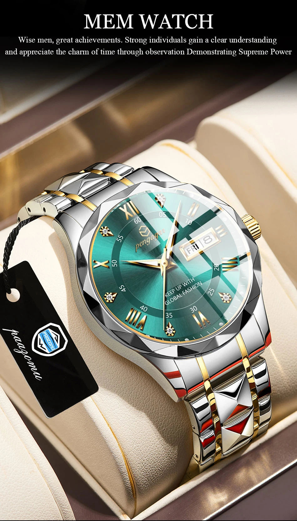 PENGAGAR Luxury Square Sport Man Wristwatch Waterproof Luminous Chronograph Quartz Men's Watches Stainless Steel Men Watch Reloj