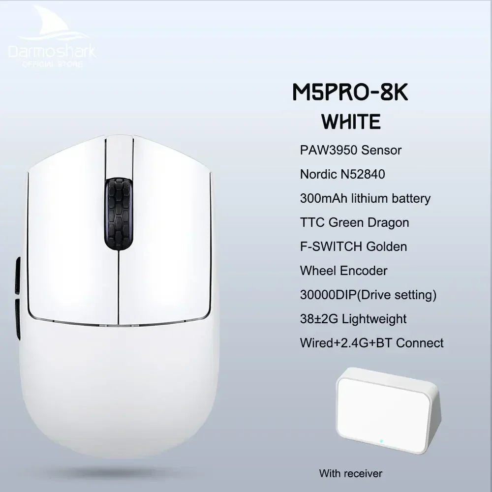 Darmoshark  M5 Pro Wireless Mouse PAW3950 8K Bluetooth Tri-Mode Connection Gaming Macro Mouse 30000DPI N52840 38g Lightweight