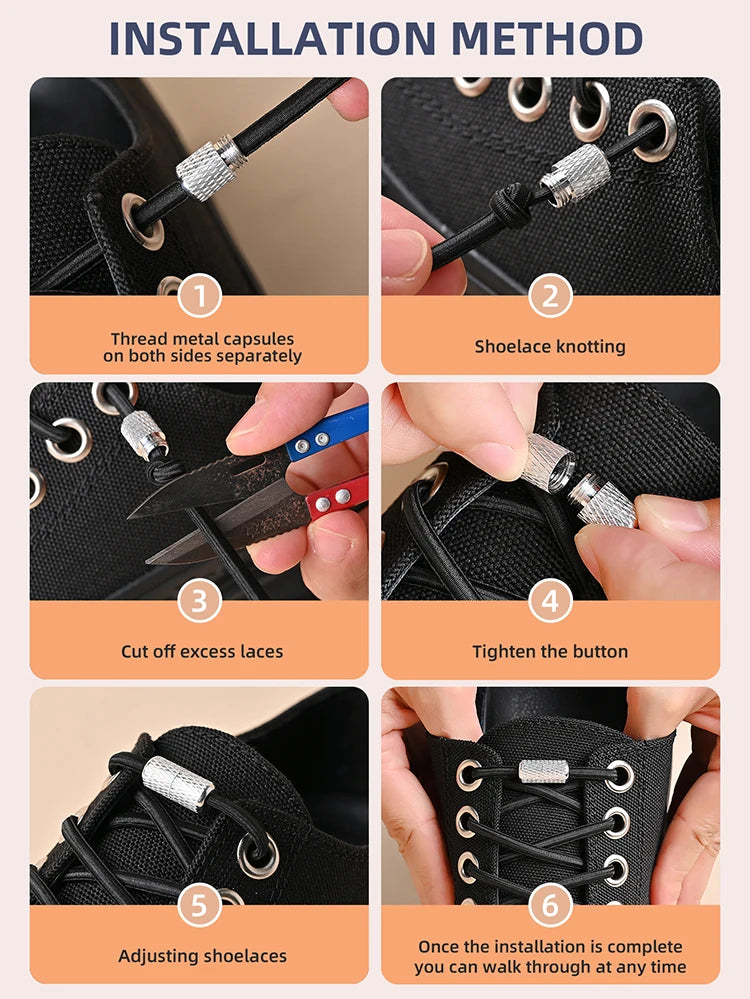 No Tie Shoe Laces Threaded Button Black White Fashion Without Ties Elastic Laces Sneaker Kids Adult