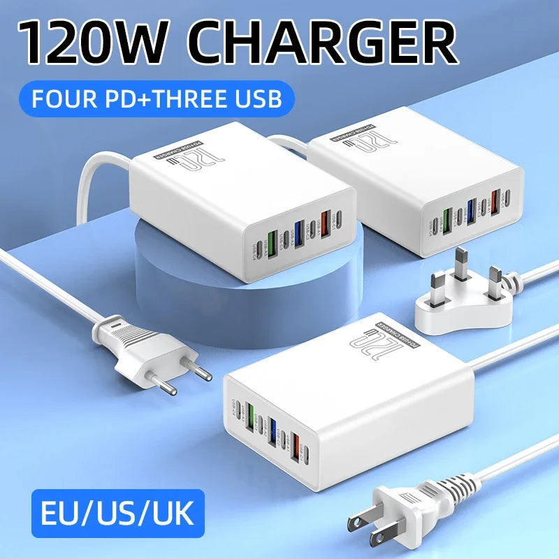 Xiaomi 120W Desktop Phone Charger Adapter Power Multiports USB Type-C Fast Charging EU/US/UK Plug For iPhone Xiaomi Huawei Plug