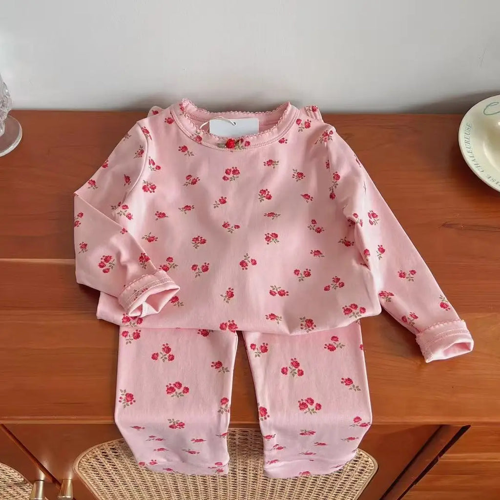 Children's Clothings 2025 New Autumn Winter Baby Girls Homewear Flower Cotton Printed Shirts Leggings Pants Set Korean Clothes