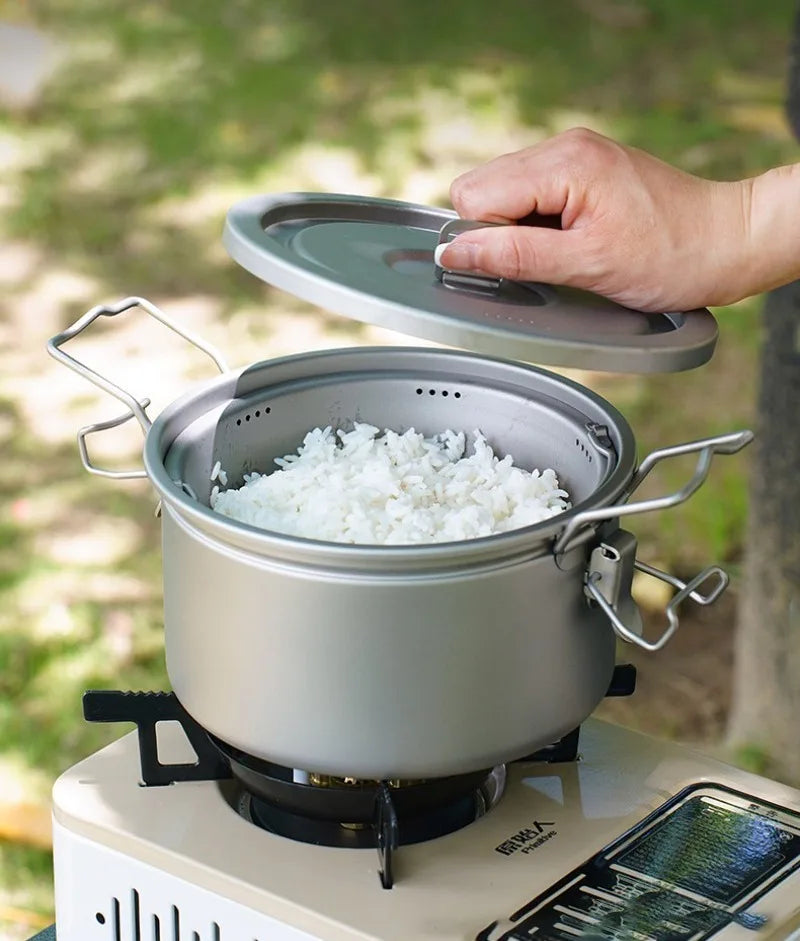 Outdoor Lightweight Titanium Pot Portable Travel Useful Large Capacity Camping Cooking Pot Family Picnic Camp Cooking Supplies